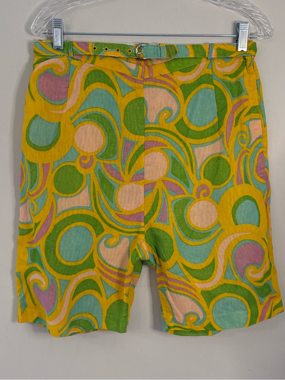 Mode O’Day retro 70’s high waist shorts colorful swirled pattern 15” waist